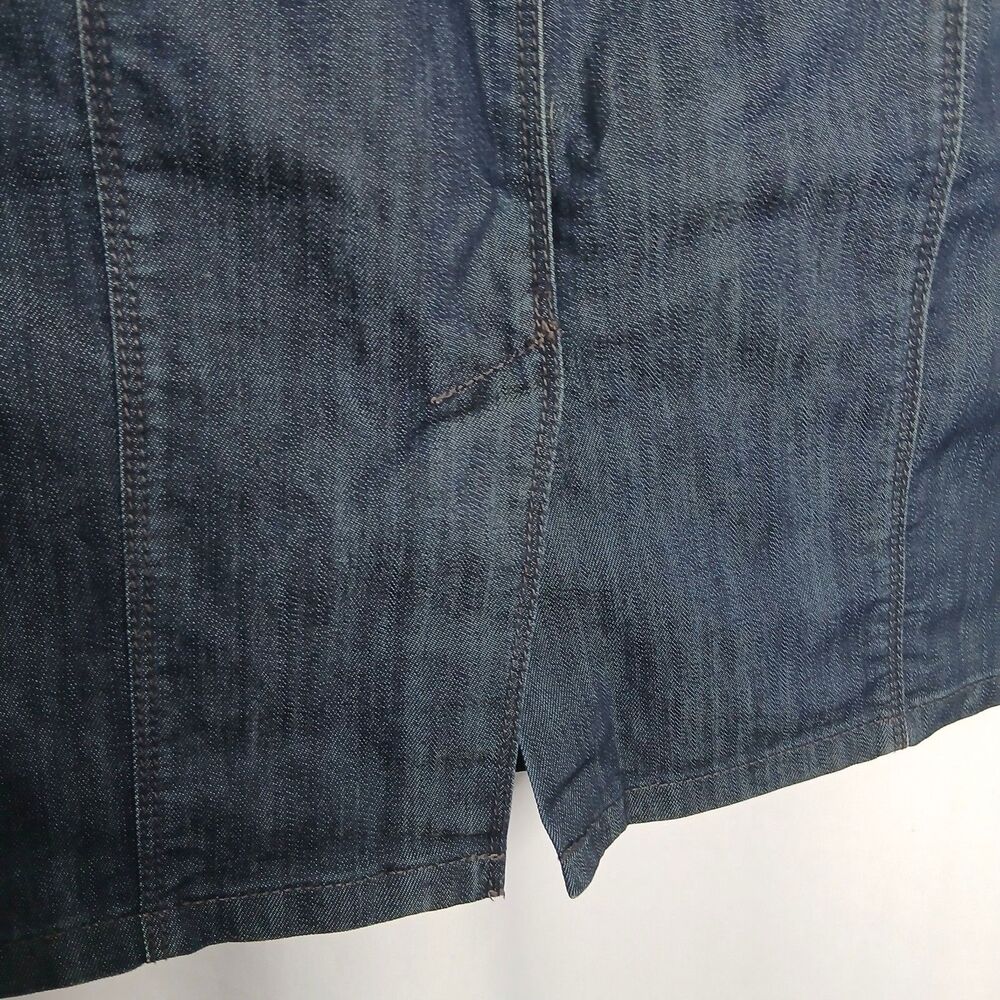 Ann Taylor Pencil Skirt Stretch Denim Dark Wash Jeans Fabric Kick Slit Womens 8 - Picture 3 of 7